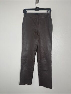 SPRWMN Sophia Brown 100% Leather Straight Leg Elastic Waist Pants Size Small